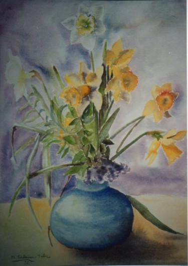 Painting titled "jonquilles" by Maryse Salaun-Talec, Original Artwork