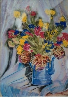 Painting titled "Bouquet dans la caf…" by Maryse Salaun-Talec, Original Artwork