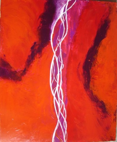 Peinture intitulée "Filaments sur rouge" par Maryse Salaun-Talec, Œuvre d'art originale