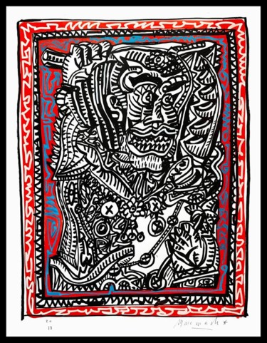 Dessin intitulée "SAMOURAI" par Mascarade, Œuvre d'art originale, Encre