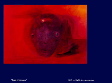 Pittura intitolato "testa di demone" da Antimo Mascaretti, Opera d'arte originale, Olio
