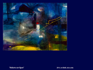 Pittura intitolato "notturno con figura" da Antimo Mascaretti, Opera d'arte originale, Olio