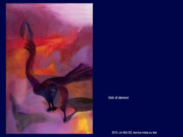 Pittura intitolato "volo di demoni" da Antimo Mascaretti, Opera d'arte originale, Olio