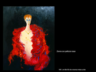 Pittura intitolato "donna con pelliccia…" da Antimo Mascaretti, Opera d'arte originale, Olio