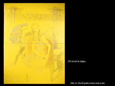 Pittura intitolato "chi va con lo zoppo…" da Antimo Mascaretti, Opera d'arte originale, Pastello