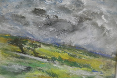 Dessin intitulée "paysage au ciel cha…" par Serge Elie, Œuvre d'art originale, Pastel Monté sur Carton
