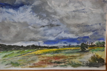 Peinture intitulée "paysage au ciel cha…" par Serge Elie, Œuvre d'art originale, Pastel