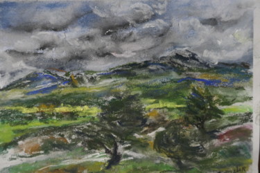 Dessin intitulée "Paysage au ciel cha…" par Serge Elie, Œuvre d'art originale, Pastel Monté sur Carton