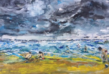 Картина под названием "plage tourmentée" - Serge Elie, Подлинное произведение искусства, Акрил Установлен на картон