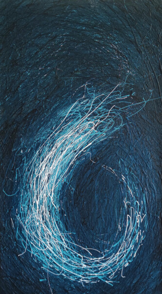 「On the wave」というタイトルの絵画 Masha Brightによって, オリジナルのアートワーク, アクリル ウッドストレッチャーフレームにマウント