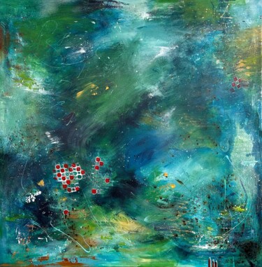 Schilderij getiteld "Norwegian fjord" door Masha Bright, Origineel Kunstwerk, Acryl Gemonteerd op Frame voor houten brancard