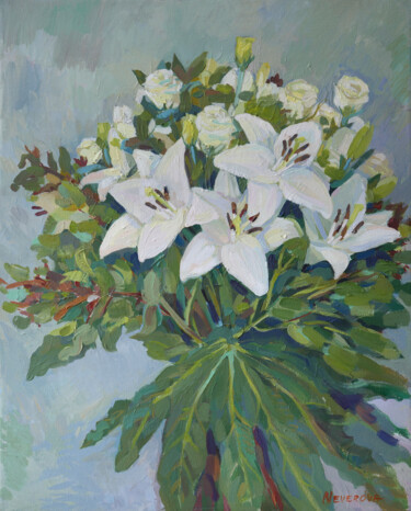 Картина под названием "Bouquet of white li…" - Masha Neverova, Подлинное произведение искусства, Масло