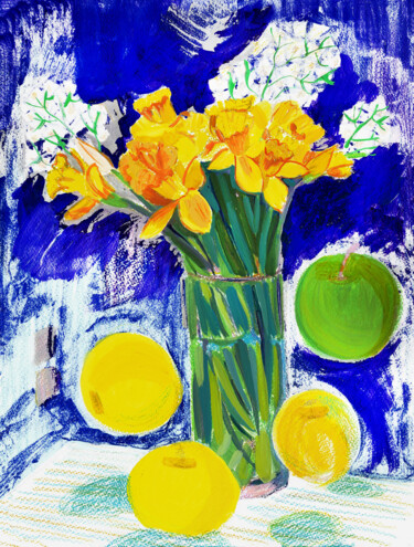 Картина под названием "Yellow Daffodils on…" - Masha Neverova, Подлинное произведение искусства, Акрил