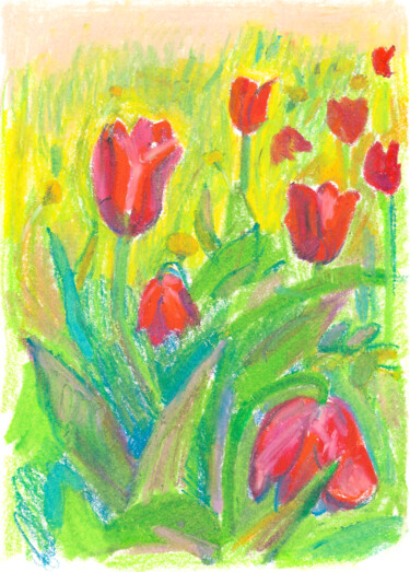 Рисунок под названием "RED TULIP FLOWER BE…" - Masha Neverova, Подлинное произведение искусства, Пастель