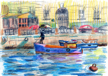 Рисунок под названием "Small purple boat o…" - Masha Neverova, Подлинное произведение искусства, Цветные карандаши