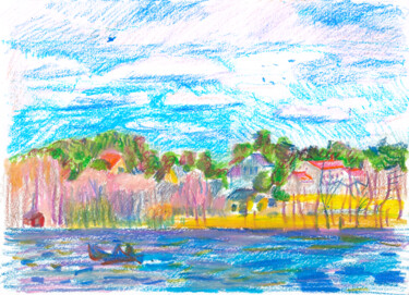 Картина под названием "Scandinavia River s…" - Masha Neverova, Подлинное произведение искусства, Пастель