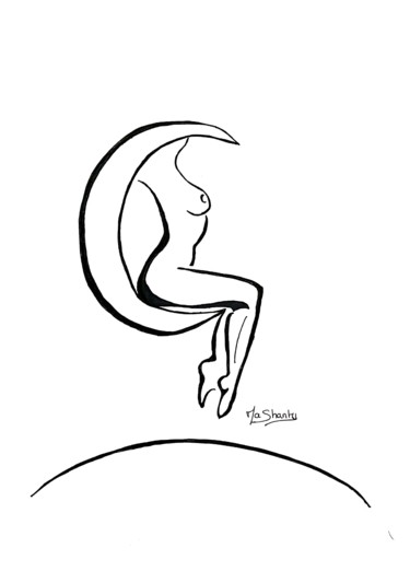 Dessin intitulée "Douceur lunaire" par Mashanty, Œuvre d'art originale, Graphite