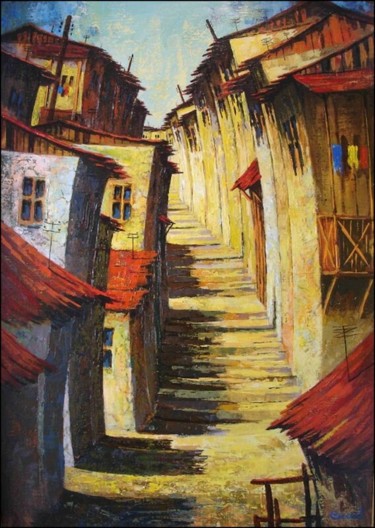 Painting titled "Старый город. Армен…" by Grant Cukiasian, Original Artwork, Oil