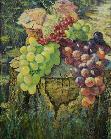 Картина под названием "Виноград на пеньке" - Mashurova, Подлинное произведение искусства, Масло
