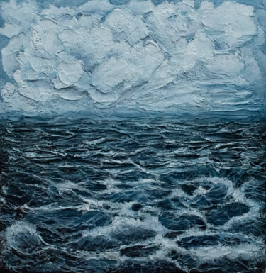 Painting titled "Море и облака" by Mashurova, Original Artwork, Acrylic Mounted on Wood Stretcher frame
