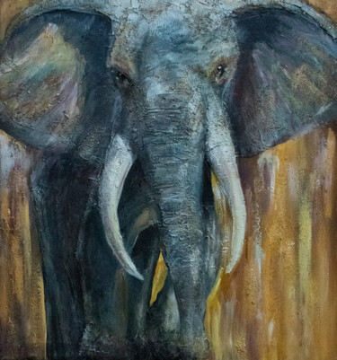 Schilderij getiteld "Слон" door Mashurova, Origineel Kunstwerk, Acryl Gemonteerd op Frame voor houten brancard