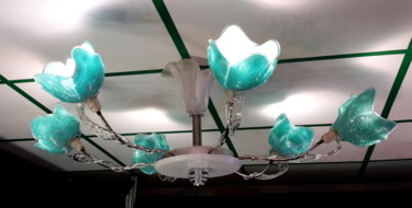 LUSTRE TURQUOISE Design intitulée "LUSTRE TURQUOISE" par Jean Luc Masini, Œuvre d'art originale, Verre