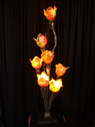 Lampadaire multicolore Design intitulée "Lampadaire multicol…" par Jean Luc Masini, Œuvre d'art originale, Verre