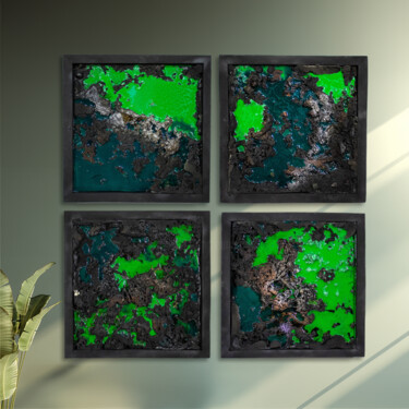 Pintura intitulada "Kabuk-Yeşil 4´ lü" por Masi̇Va Art Gallery, Obras de arte originais, Óleo