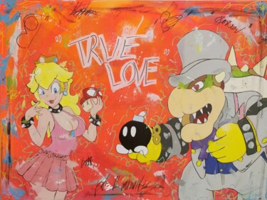 Painting titled "True Love" by Ma$K, Original Artwork, Acrylic Mounted on Wood Stretcher frame