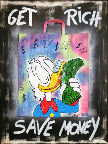 Painting titled ""Get Rich Save Mone…" by Ma$K, Original Artwork, Acrylic Mounted on Wood Stretcher frame