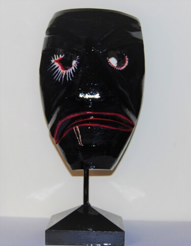 Sculpture titled "Kubrick Mask" by Maskiconthone Gianluca Paba, Original Artwork, Wood