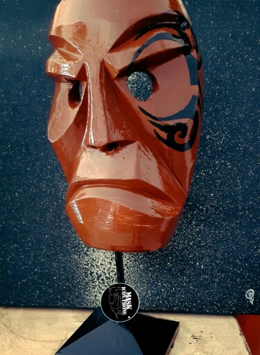 Sculpture titled "IronMike Mask" by Maskiconthone Gianluca Paba, Original Artwork, Wood