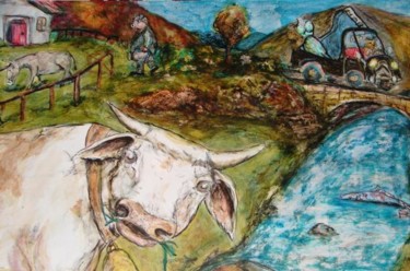 Pintura titulada "La vache 1,2, o 3?" por M A S K O, Obra de arte original