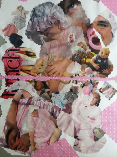 Collages intitulée "Lunch time baby" par Brigitte Anna Henny, Œuvre d'art originale