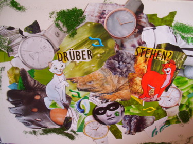 Collagen mit dem Titel "DrüBer stEHen ?" von Brigitte Anna Henny, Original-Kunstwerk