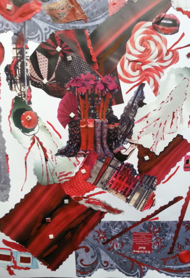 Collages titled "BurGundY" by Brigitte Anna Henny, Original Artwork, Collages