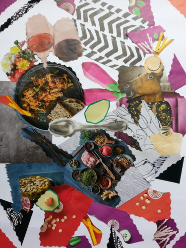 Collages titled "Loneley Dinner" by Brigitte Anna Henny, Original Artwork, Collages