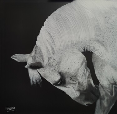 Malerei mit dem Titel "White Horse" von Maslova Art Gallery, Original-Kunstwerk, Acryl