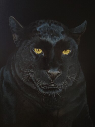 Malerei mit dem Titel "Panther. Пантера" von Maslova Art Gallery, Original-Kunstwerk, Acryl Auf Keilrahmen aus Holz montiert