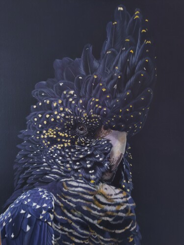 Pintura intitulada "Red tailed black co…" por Maslova Art Gallery, Obras de arte originais, Acrílico Montado em Armação em m…