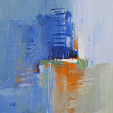 Painting titled "Abstract city" by Evgeniy Maslov, Original Artwork, Oil Mounted on Wood Stretcher frame