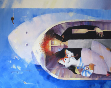 Картина под названием "Fisherman painting…" - Evgeniy Maslov, Подлинное произведение искусства, Масло