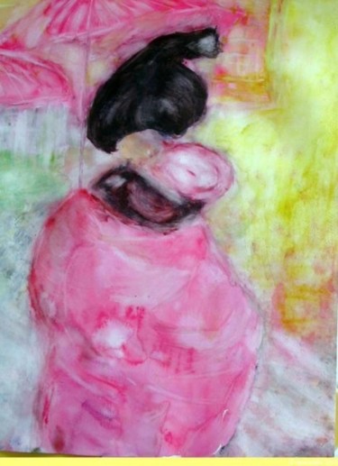 Peinture intitulée "Geisha en rose" par Masmoulin, Œuvre d'art originale