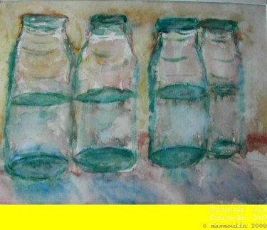 Peinture intitulée "Quatre bouteilles" par Masmoulin, Œuvre d'art originale