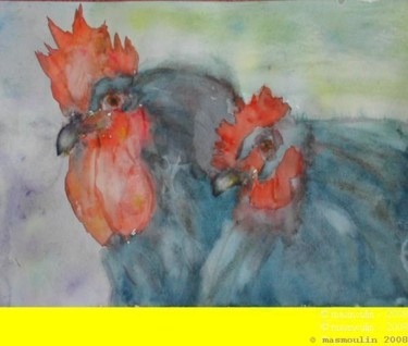 Peinture intitulée "Deux coqs" par Masmoulin, Œuvre d'art originale