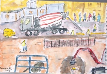 Peinture intitulée "Chantier urbain" par Masmoulin, Œuvre d'art originale