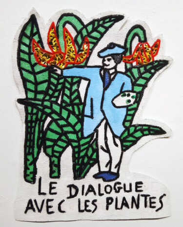 Textilkunst mit dem Titel "Le dialogue avec le…" von Mauricio Masoli, Original-Kunstwerk, Acryl