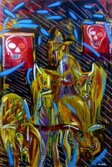 Peinture intitulée "mort-dans-les-champ…" par Massala, Œuvre d'art originale, Bombe aérosol