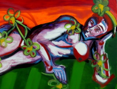 Peinture intitulée "femme-allongee-deta…" par Massala, Œuvre d'art originale