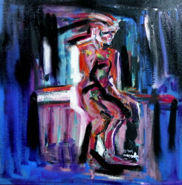 Peinture intitulée "homme-assis-aveugle…" par Massala, Œuvre d'art originale